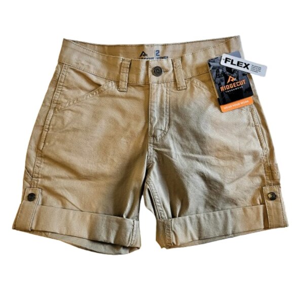 Ridgecut Womens Roll Up Toughwear Flex Khaki Work Shorts Size 2 - Picture 1 of 7